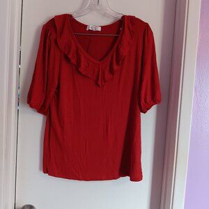 Beacon Apparel Women's Red Ruffle Neck Short Sleeve Top Size M NWOT